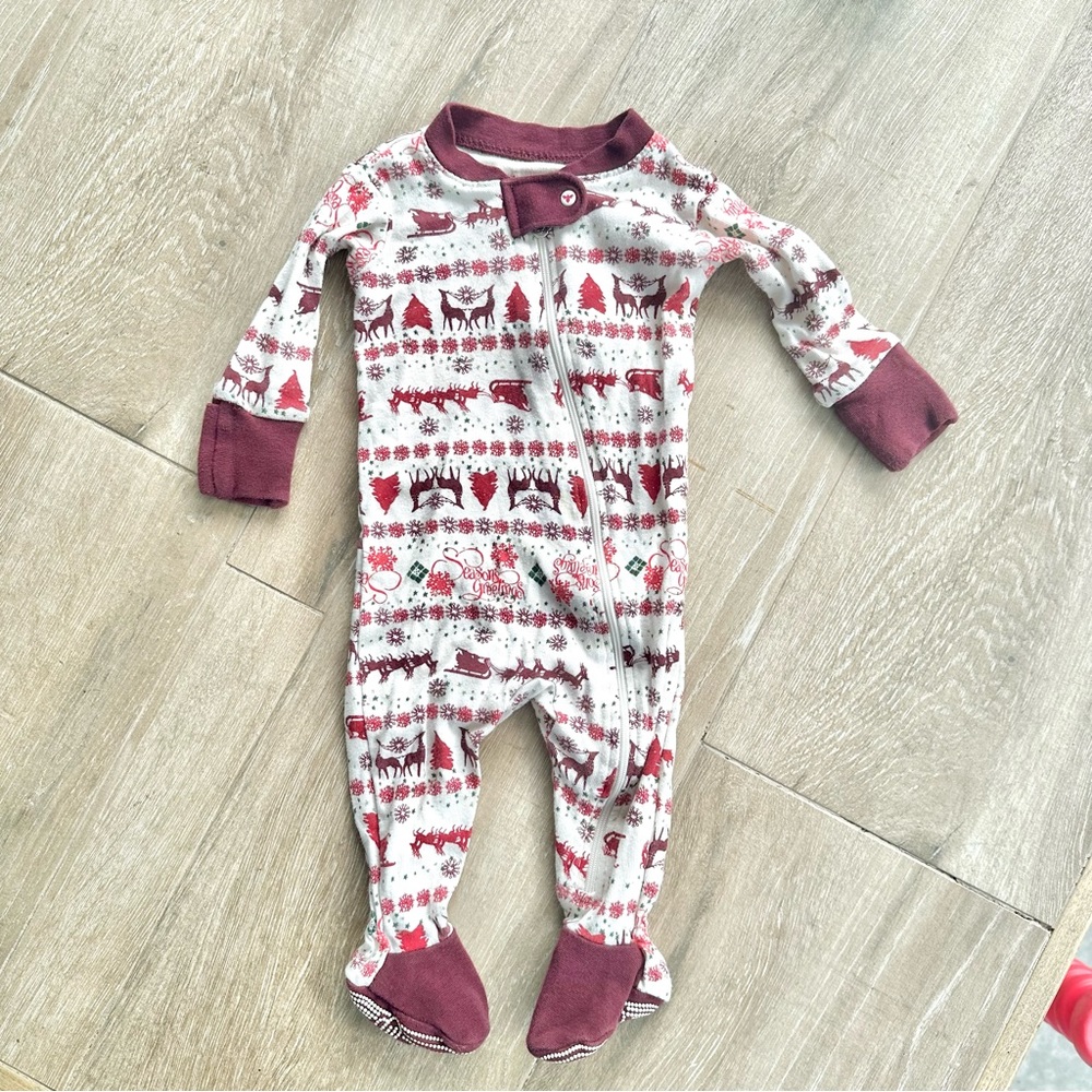 Burt’s Bees Christmas Seasons Greeting Baby footie zip pajamas